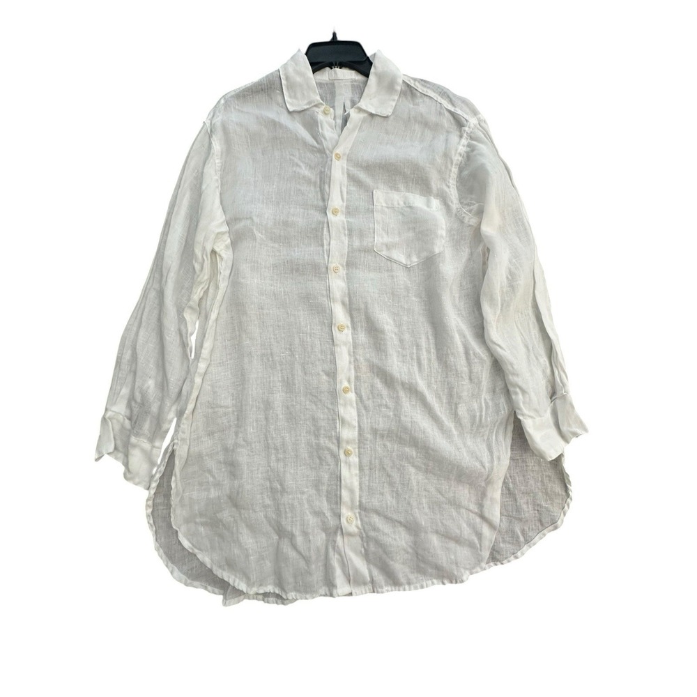 CP SHADES Top White 100% Linen Small Pocket Buttoned Shirt Tunic #AAA3-4 - Picture 8 of 8
